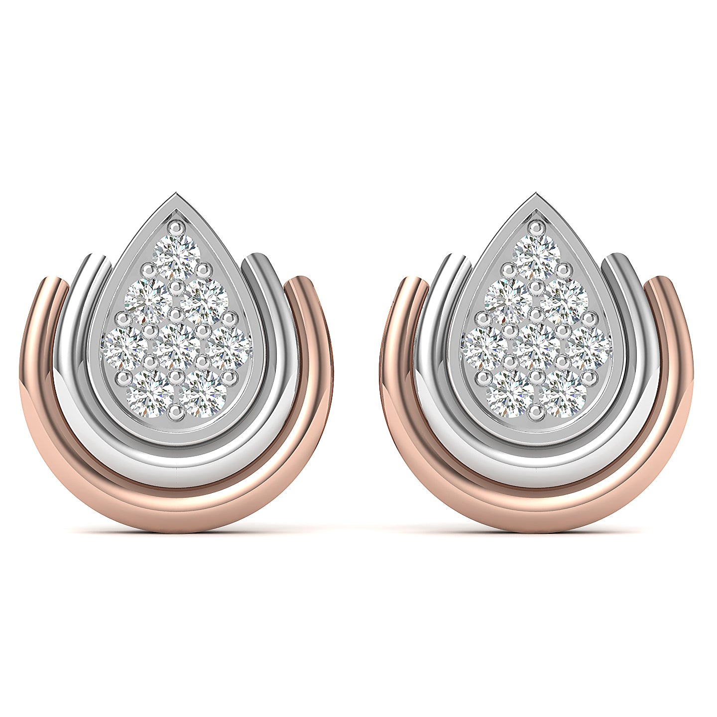 Diamond Flame Two Tone Stud Earrings