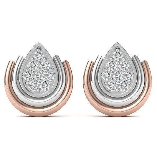 Diamond Flame Two Tone Stud Earrings